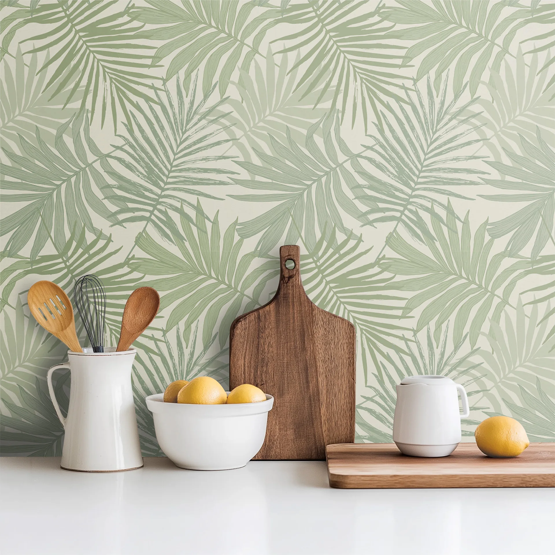 1pc Light Green Boho Tropical Palm Leaf Peel And Stick Wallpaper Vintage Self Adhesive Removable Contact Paper For Home Decor