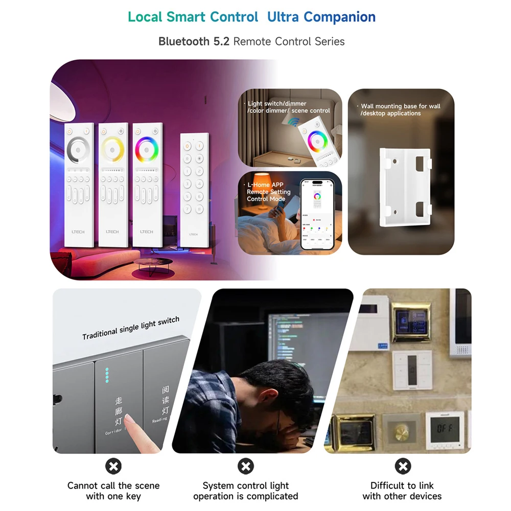  LTECH B8 4CH Scene Remote Control DC3V Bluetooth 5.2 SIG Mesh 8 Scenes, Adjustable Brightness Dimming