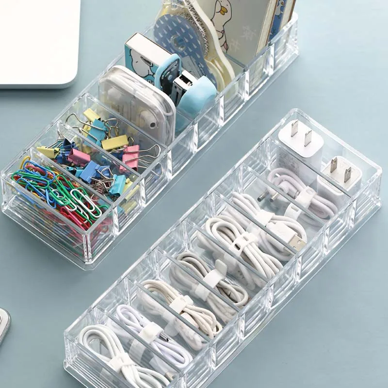 Transparent multi-functional drawer tidying up compartment storage box desktop data charging line earphone storage box dust coll