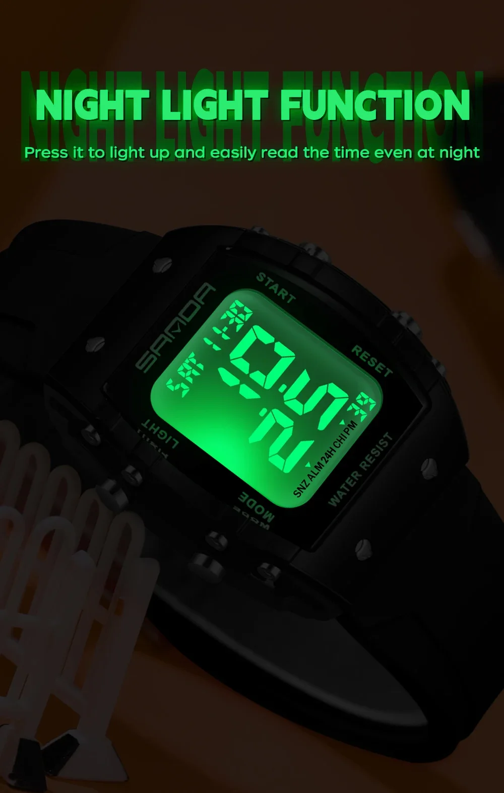 SANDA 2175 패션 남성과 여성의 스포츠 카운트다운 시계 군사 투명 LED 디지털 학생 시계 알람 시계