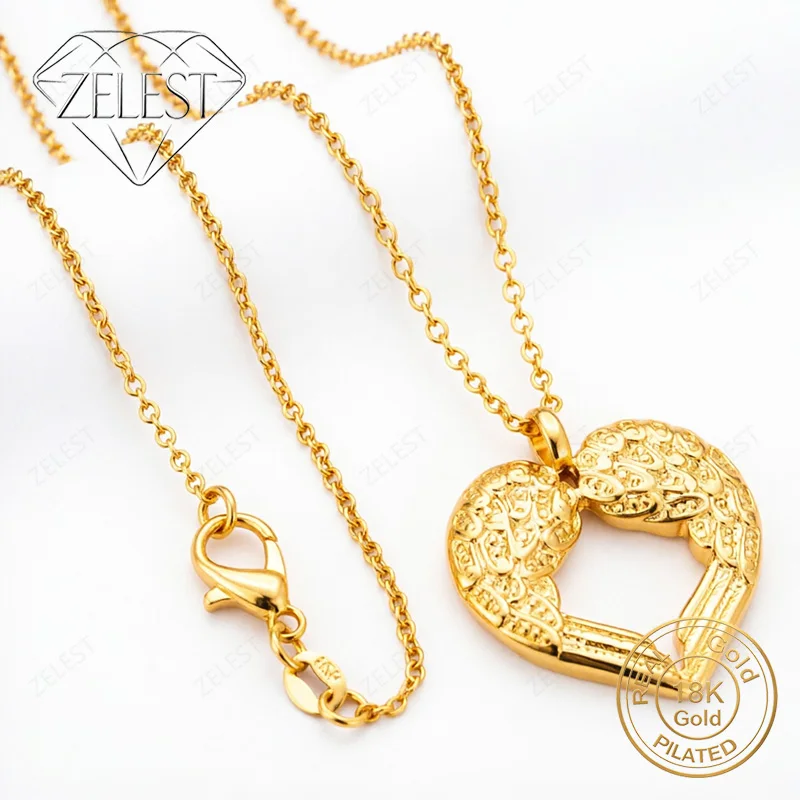 18K Gold Plated 16-30 Inch Exquisite Openwork Heart Pendant Necklace, Fashionable Wedding Gift for Women