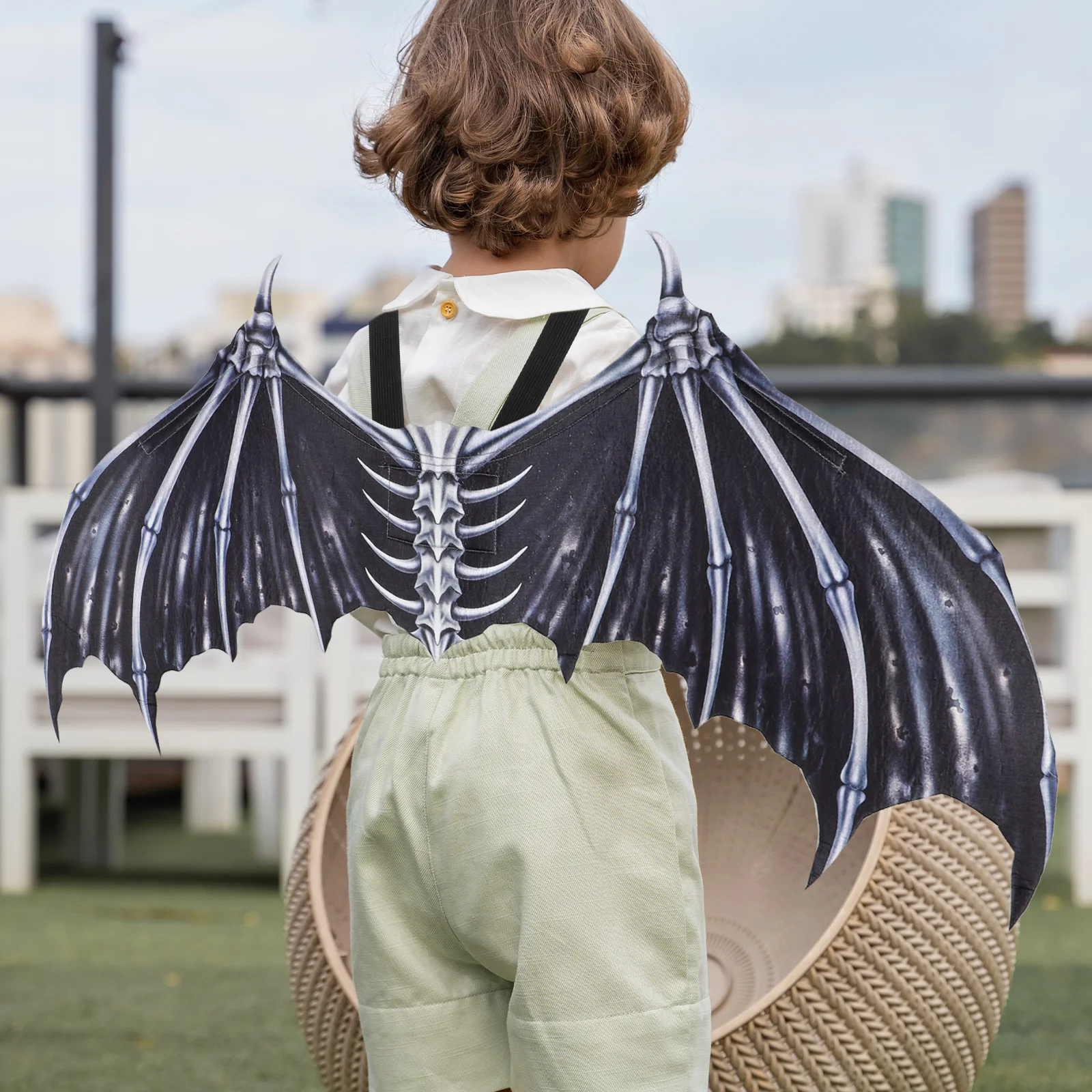 

1Pc Halloween Non-woven Bone Wings Creative Foldable Party Cosplay Wings for Children Adults Black (White Bone)