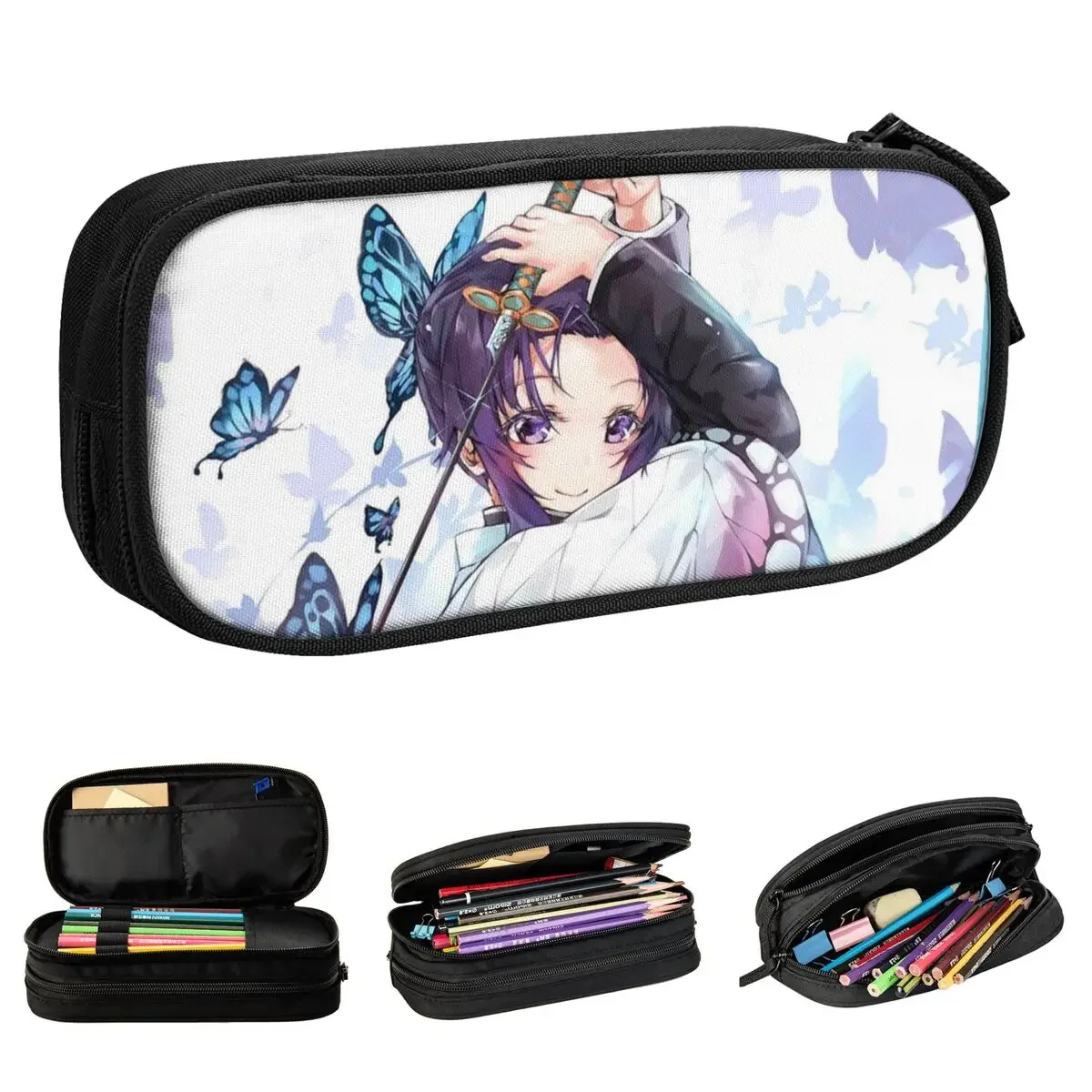 

Shinobu Kocho Demon Slayer Anime Pencil Case Pen Box Bags for Student Big Capacity Students School Gift Pencilcases