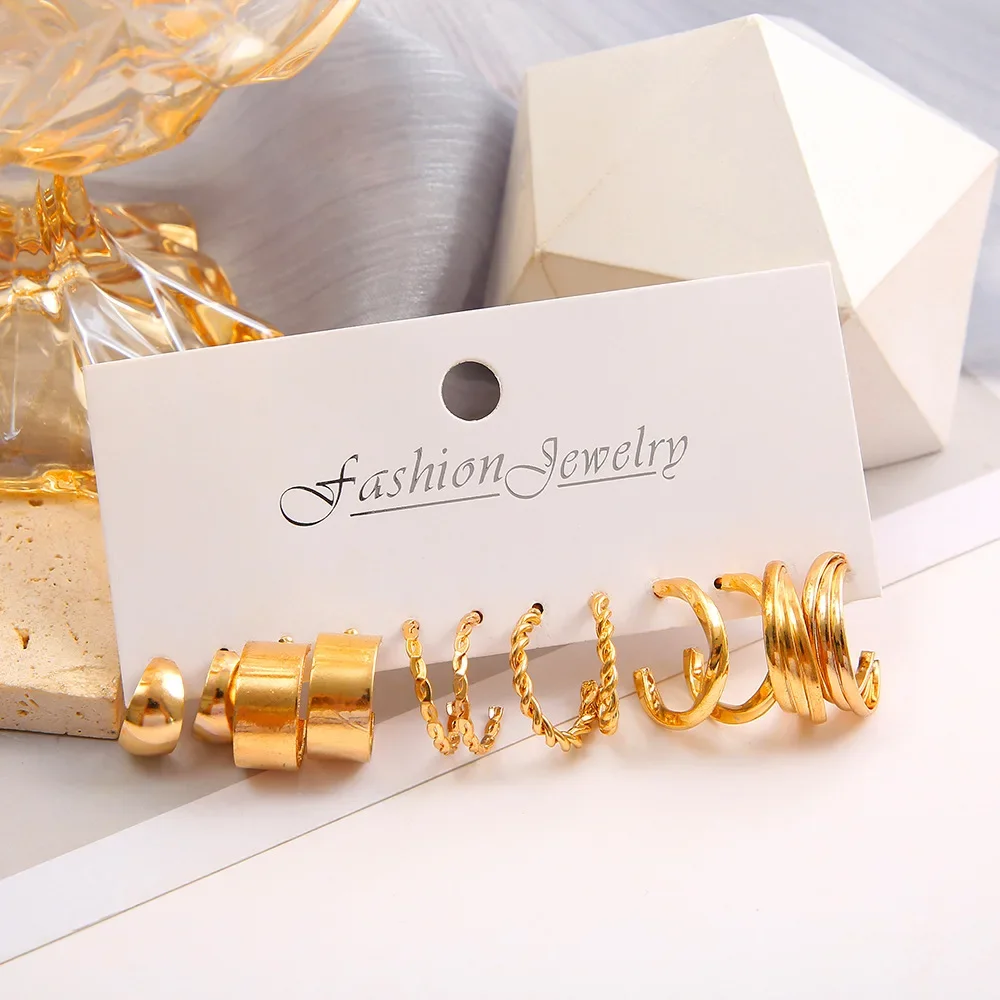 Boho Big Circle Hoop Earring Set for Women, Gold Color Bohemia Vintage Pearl Earring Heart Zircon Ear Studs Jewelry Gifts