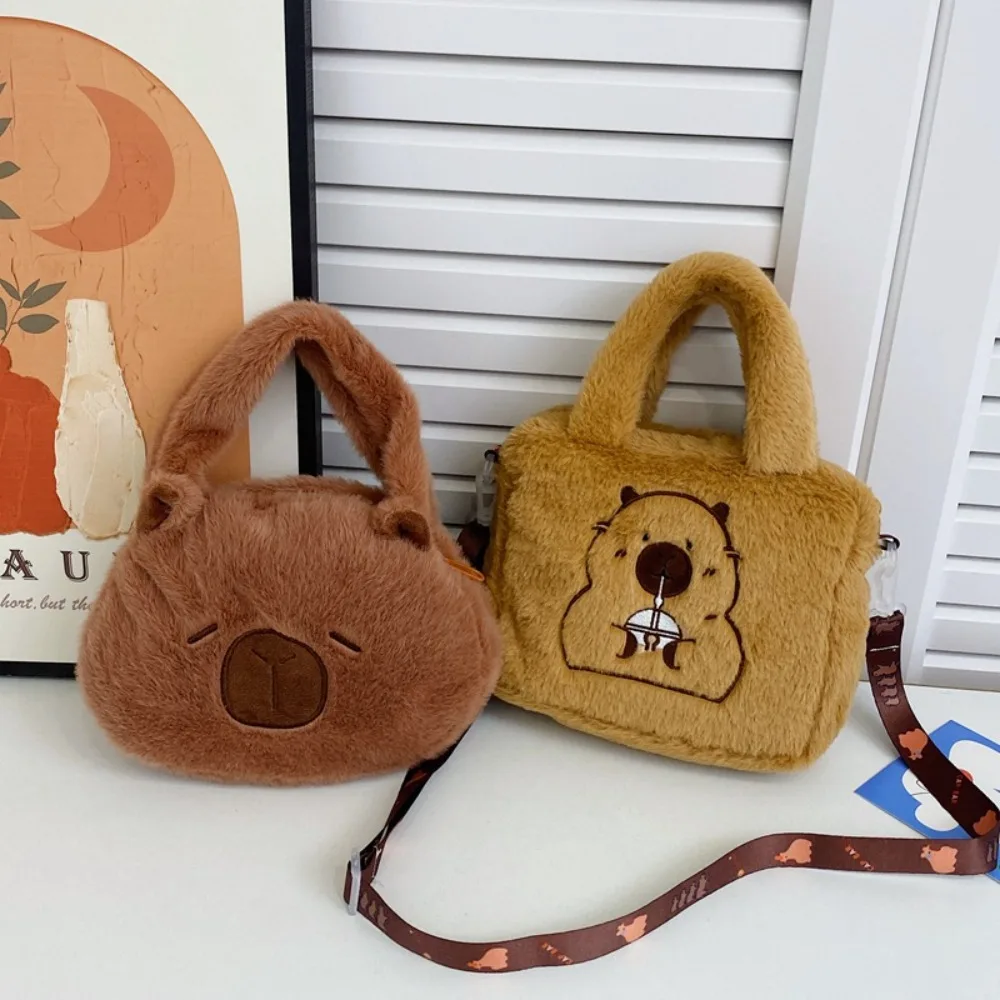 Kawaii grande capacidade capivara bolsa de pelúcia animal de pelúcia capivara crossbody saco bonito dos desenhos animados bolsa de ombro casal