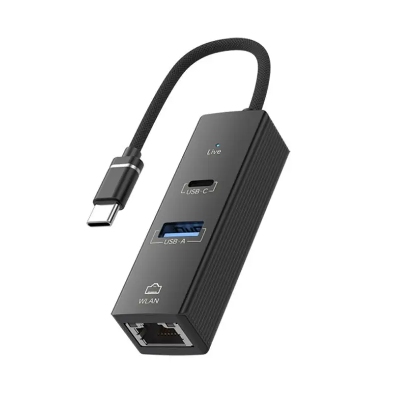 

Сетевая карта N82R 100M с проводным подключением Type-C к 3.0HUB RJ45 для настольных ПК, мобильных телефонов, планшетов, ноутбуков, черная