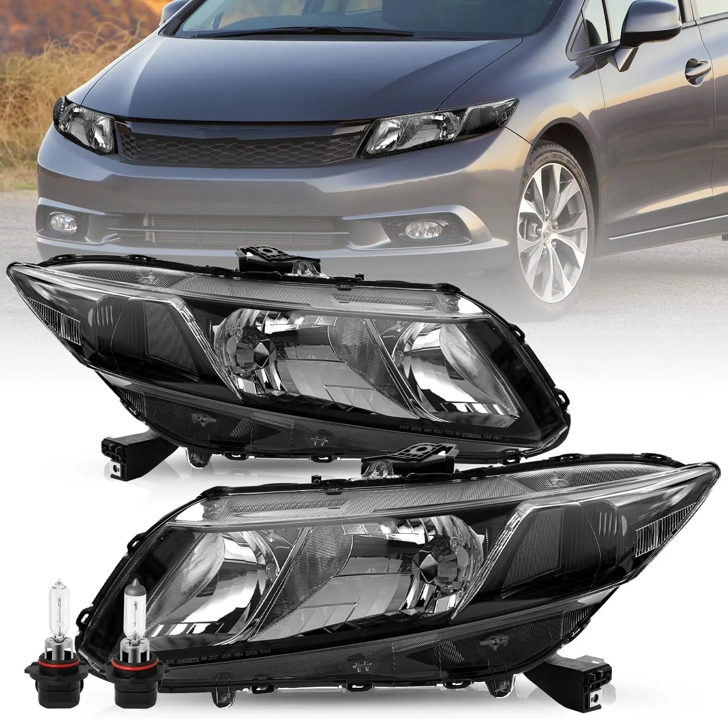 

Фара в сборе [лампаны в комплекте] для 4-дверного седана Honda Civic 2012-2015 годов / Honda Civic 2-дверного купе OEM 2012-2013, галогенная головка