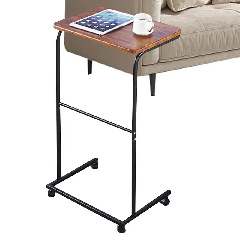 Movable End Table Small TV Tray Table For Sofa With Wheels Metal Frame Side Desk Living Room Food Tables Sliding Without Noise