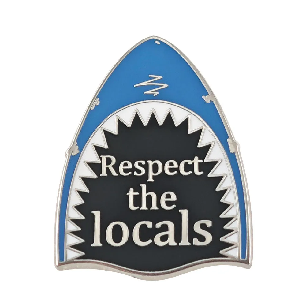 Respect The Locals Enamel Pins Funny Shark Jaws Brooches Marine Animal Lapel Badges Ocean Surf Clothes Backpack Jewelry Gift