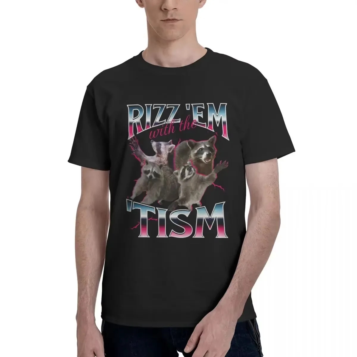 

Футболка с принтом Rizz Em with The Tism Autism Racoon, летняя женская повседневная уличная футболка с короткими рукавами, топы, одежда в стиле Харадзюку