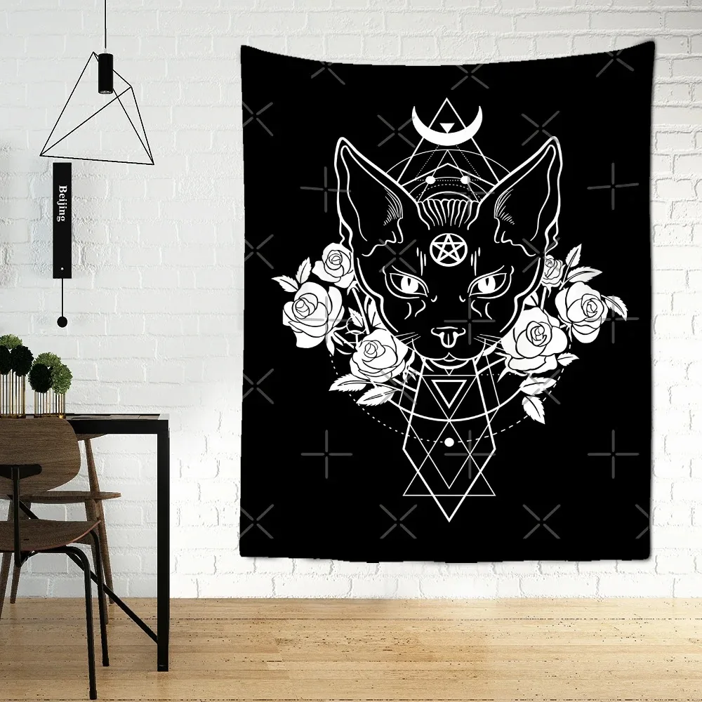 Skandinavischer Ins-Stil, Gothic-Wandteppich, geometrisch, Rose, Halbmond, Wohnzimmer, Schlafzimmer, böhmischer dekorativer Teppich