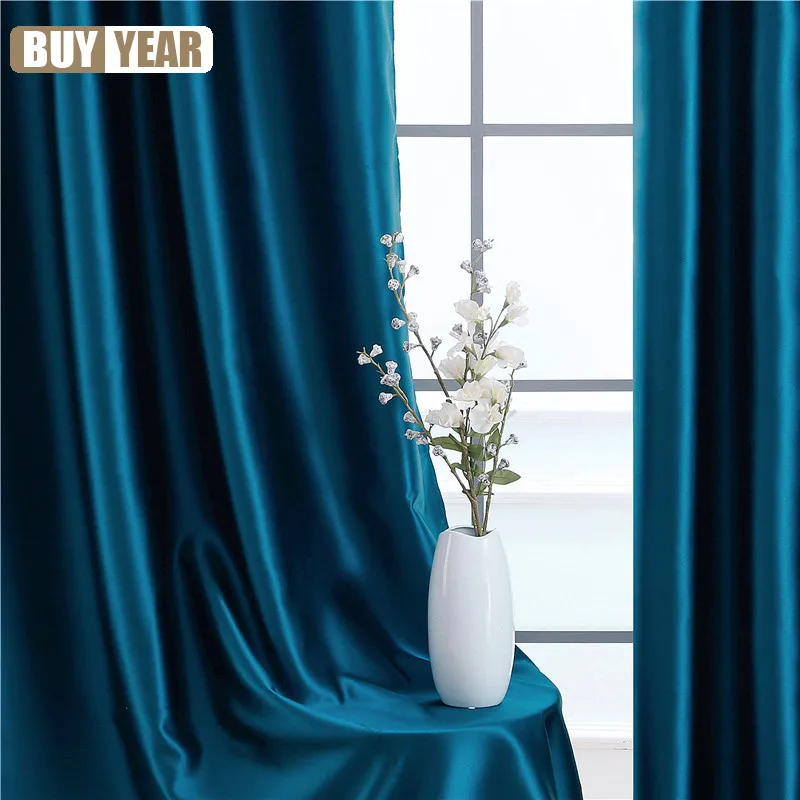 Customized modern simple light luxury Glossy solid color navy blue full blackout Curtains for Living Dining room Bedroom