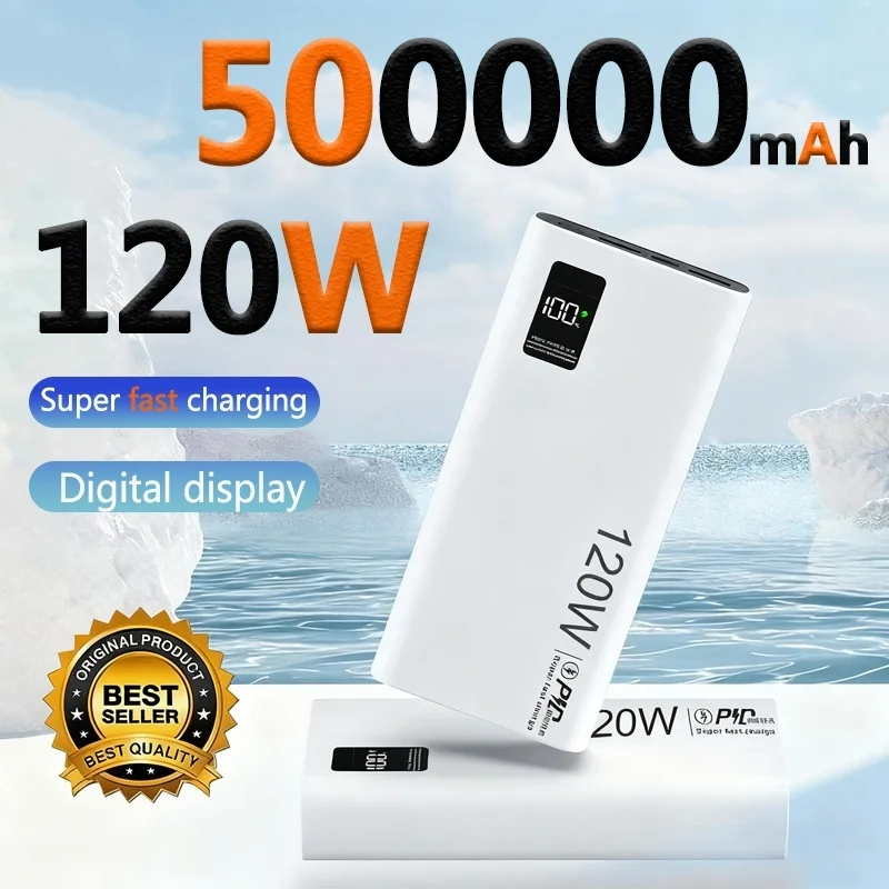 

Сверхбыстрая зарядка большой емкости 500 000 мАч с цифровым дисплеем Портативный мобильный блок питания для iPhone 17
