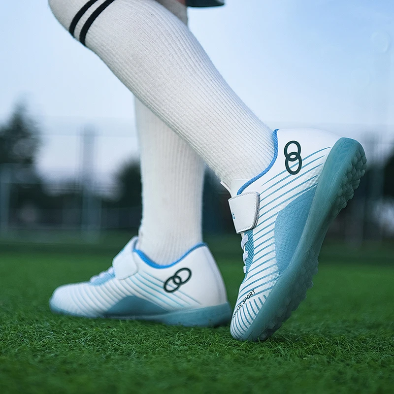 Alta qualidade turf sapatos de futebol crianças ao ar livre antiderrapante sapatos de futebol original gancho & loop tênis esportivos casuais para menino