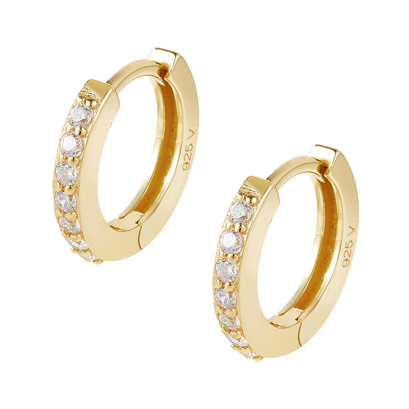 

Однорядные зажимы для ушей из стерлингового серебра 925 пробы в корейском стиле с цирконом — круглый дизайн, японско-корейский светлый роскошный позолоченный полированный S