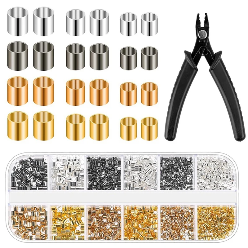 2200PCS Jewelry Crimp Beads Crimp Tubes With Crimping Pliers Crimping Beads For Jewelry Making Beading Supplies