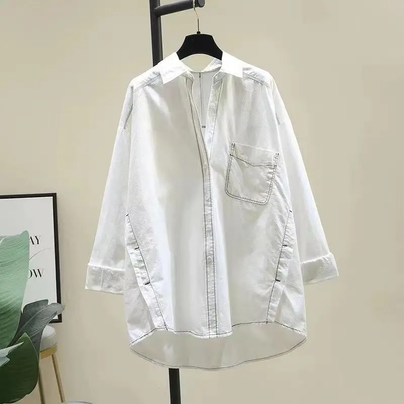 Mid-length Fruit Green Shirt for Women 2025 Spring New Korean Style Loose Shirt Versatile Tops