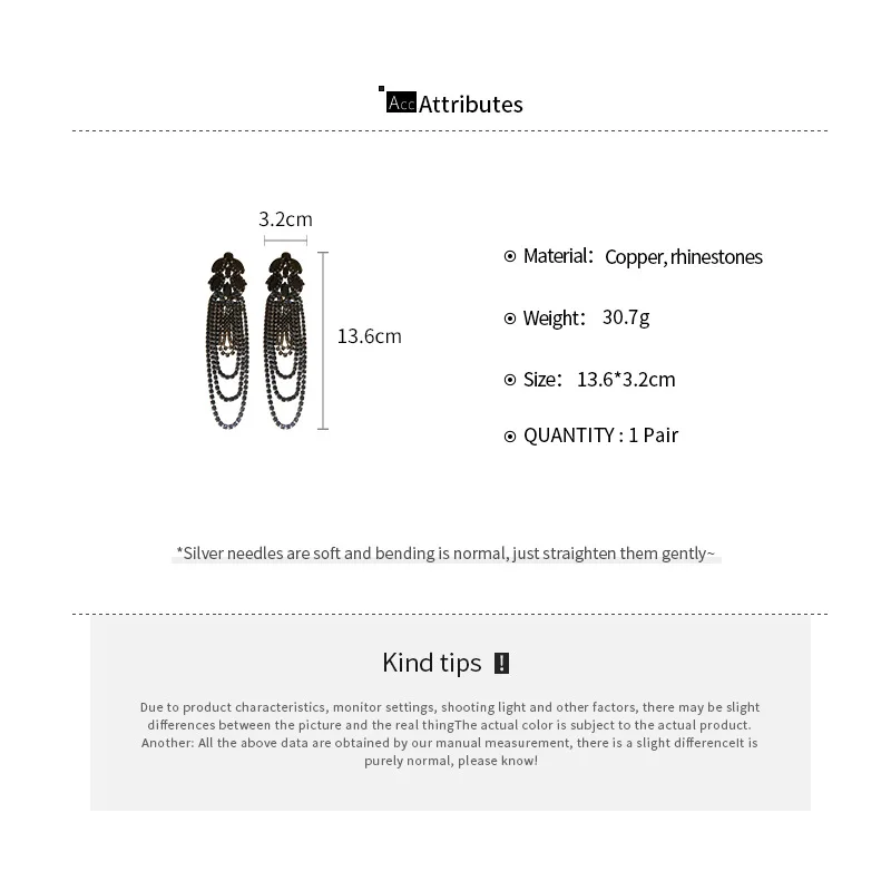 FYUAN Geometric Crystal Earrings Oversize Long Tassel Rhinestone Earrings for Women Luxury Earring Statement Jewelry