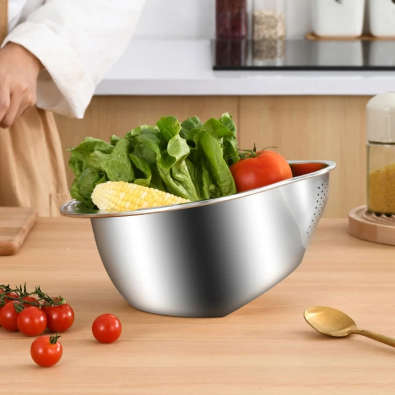 1pc Rice Washer Strainer Bowl Stainles Steel 304 Rice Washing Bowl Rice Sieve Colander Fruit And Vegetable Strainer Kitchen Tool