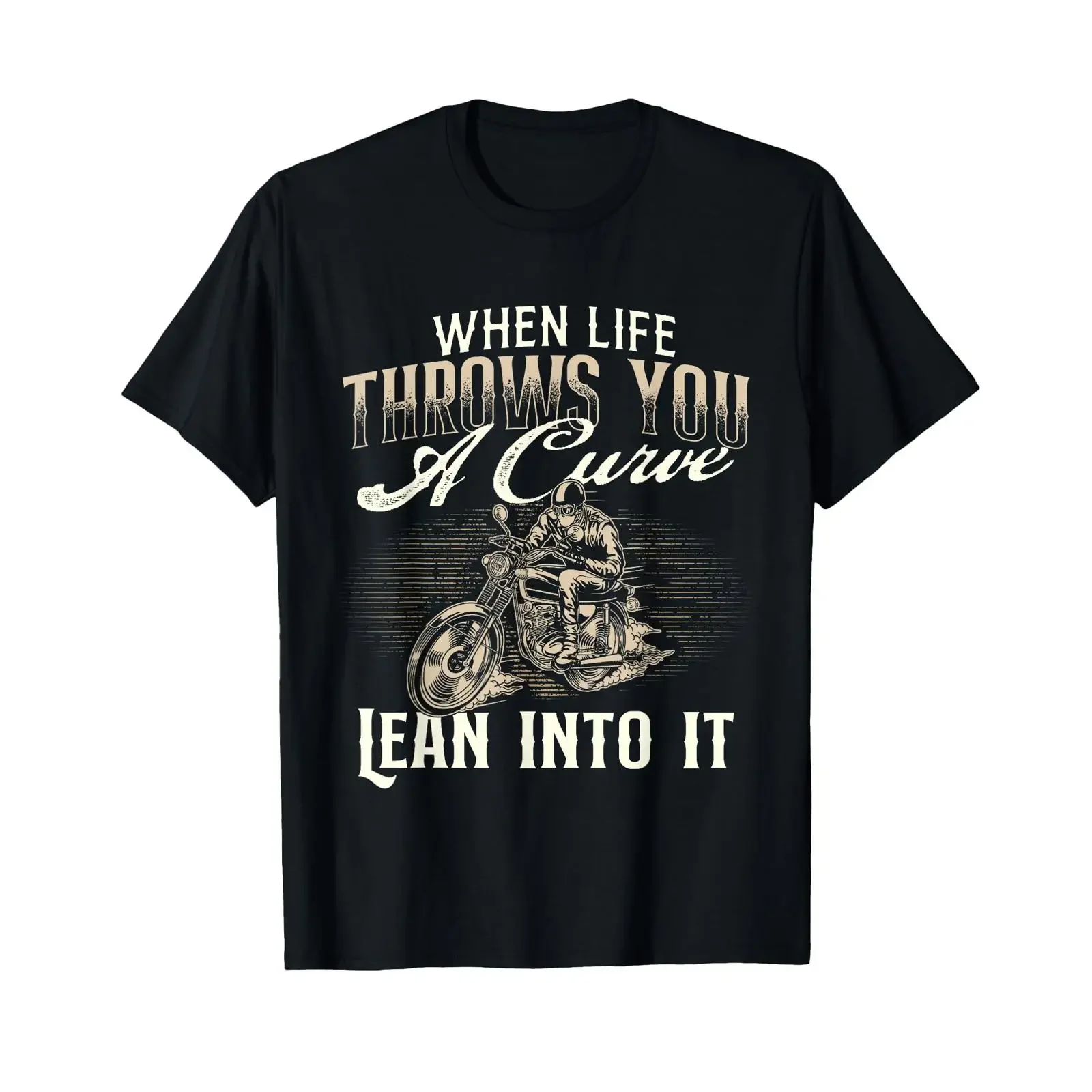 T-shirt de motard avec motif graphique « When Life Throws You A Curve Lean Into It », style vintage délavé, décontracté, extensible, unisexe