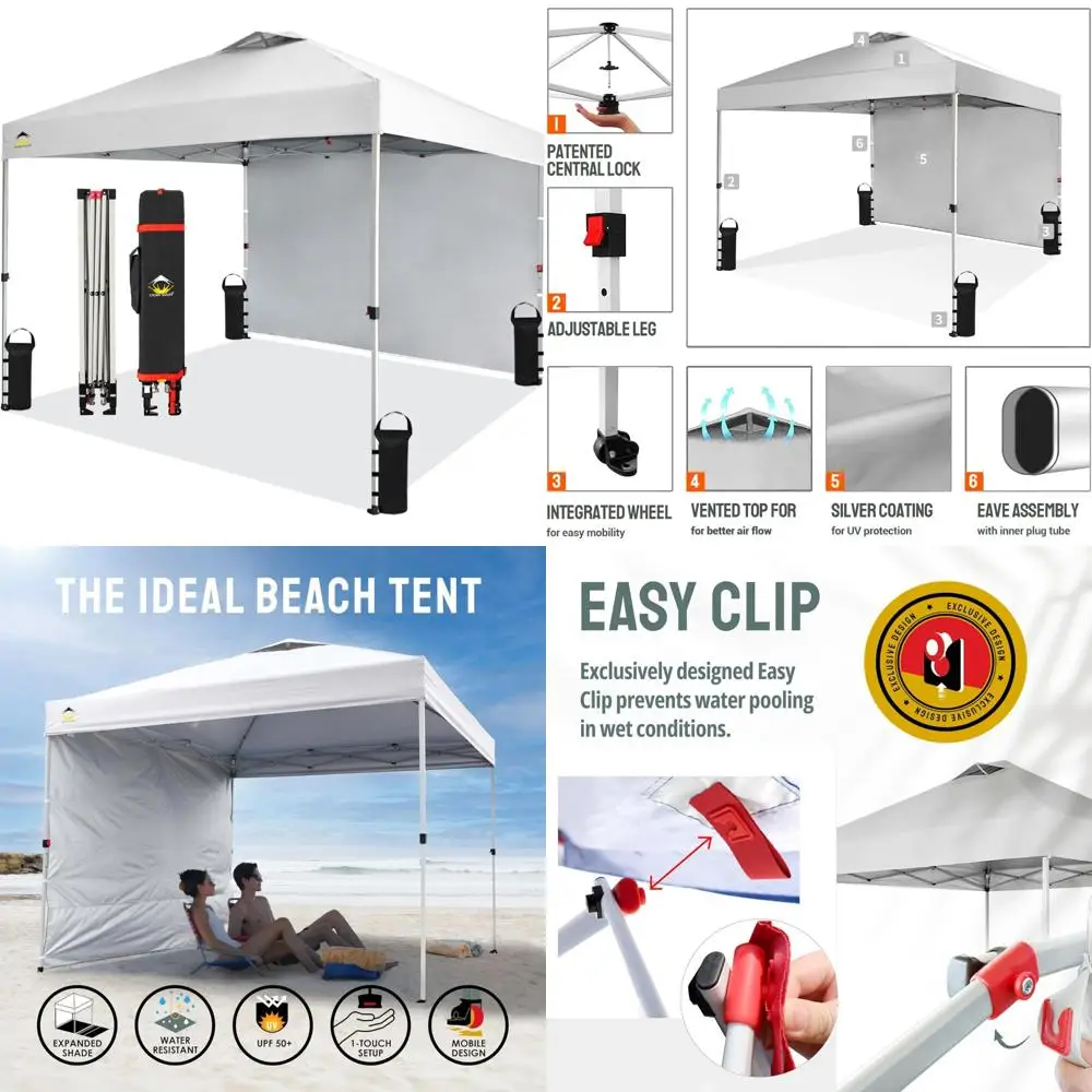 

Мгновенный всплывающий навес 10x10 с боковой стеной — простая установка уличной пляжной палатки для мероприятий, вечеринок и солнцезащитного козырька для кемпинга