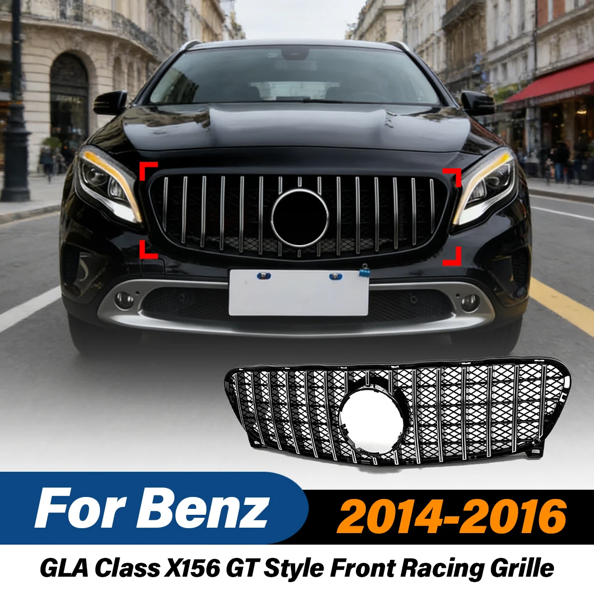 

For Mercedes Benz GLA Class X156 GLA200 GLA250 GLA260 2014 2015 2016 GT Style Front Racing Grille Grid Decoration Car Body Kit