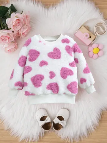 Autumn and winter baby girls' fleece thick pullover hoodie jacket, cute, casual, soft and comfortable children's accessories