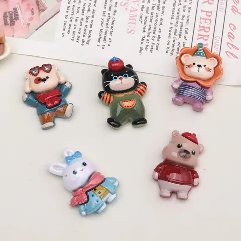 10pcs Cute Cartoon Kawaii Cat Mouse Flat Back Resin DIY Scrapbooking Cabochons Decoration Accessories