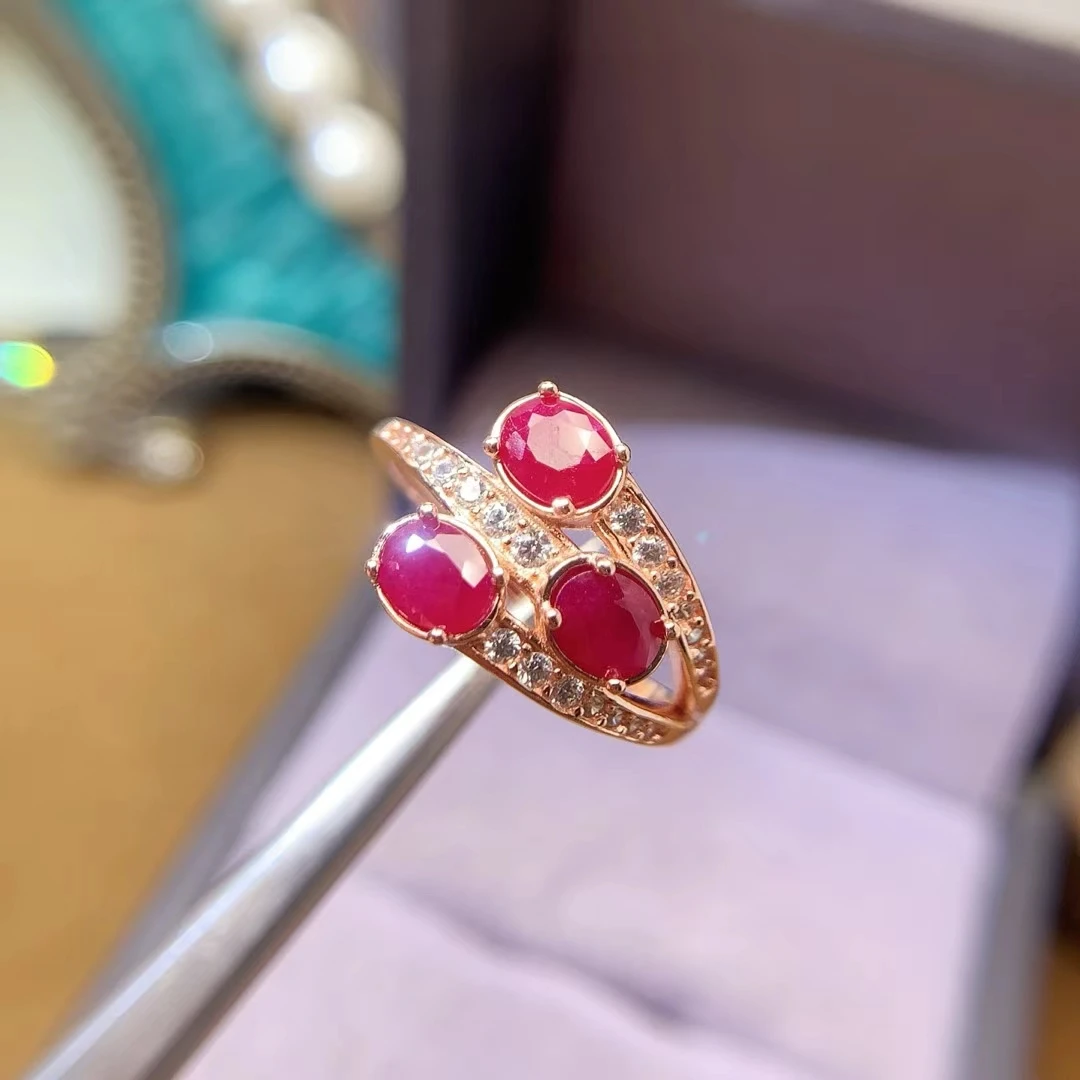 Adorable 925 Silver Ruby Ring 4mm*5mm Natural Ruby Jewelry 18K Gold Plated Gemstone Silver Ring for Party