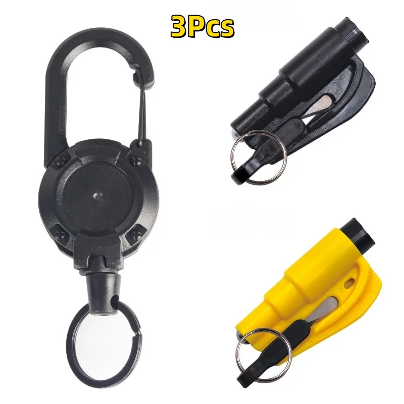 2025 New Heavy Duty Retractable Keychain For Men Set Emergency keychains Car escape tools 2-in-1 Car Key Ring Seat Belt Cutter