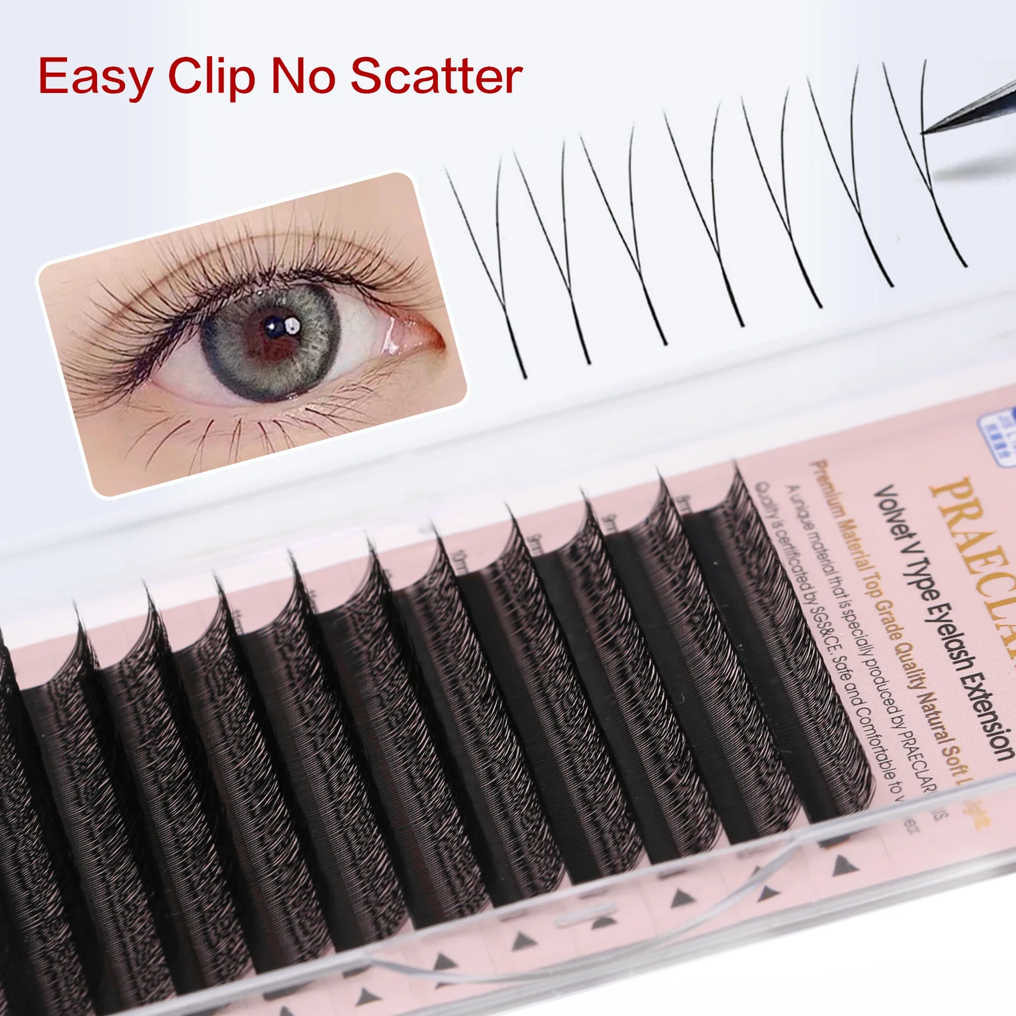 PRAECLARUS V Shape Lashes C/D/DD 8-14mm Individual Eyelash 0.07mm Natural Soft Light Eyelashes Extension Volvet V Shape Eye Lash