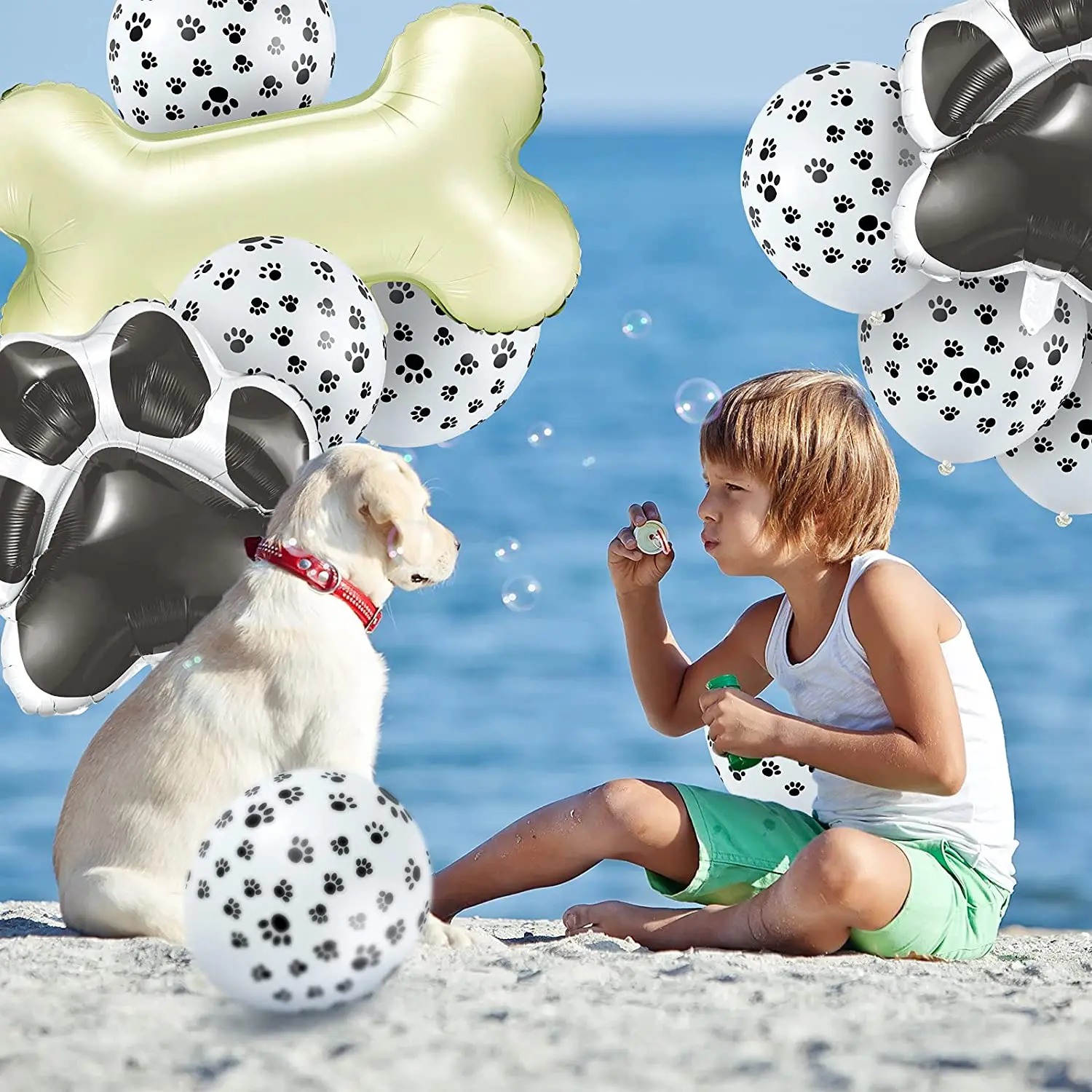 Bone Shaped Balloons Foil Helium Aluminum Balloons Dog Paw Print Balloon for Pets Dog Party Suppliers