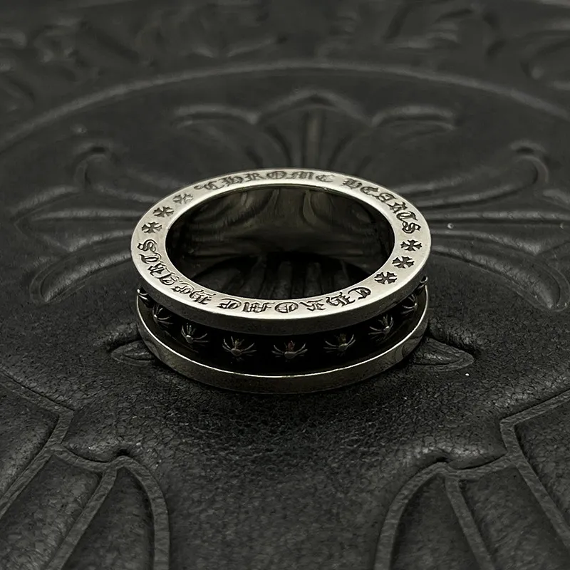 

S925 sterling silver retro cross flower ring temperament personality hip hop ring niche classic