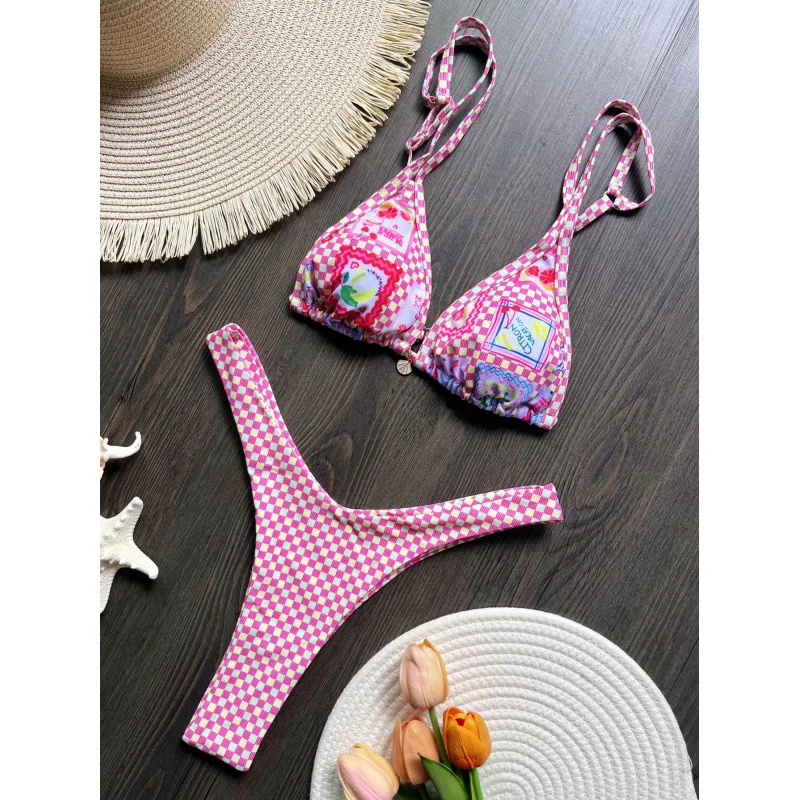 

2025New Swimwear Hot-Selling Bikini Printed Sexy Backless Two-Piece SwimsuitbikiniSpot Goods