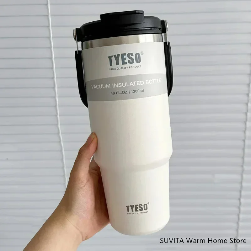 Tyeso Tumbler Kaffeetasse Edelstahl Vakuum Thermoisolierter Becher Große Kapazität Doppelte Getränke Auto Wasserflasche Reisebecher