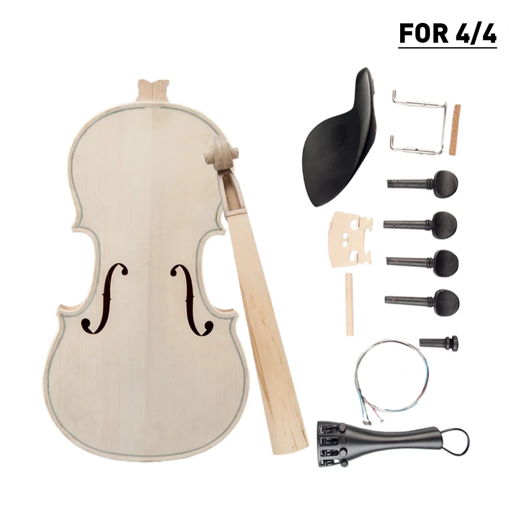 DIY 4/4 3/4 1/2 1/4 1/8 Size Natural Solid Wood Acoustic Violin Fiddle Kit Spruce Top Maple Back Neck Aluminum Alloy Tailpiece