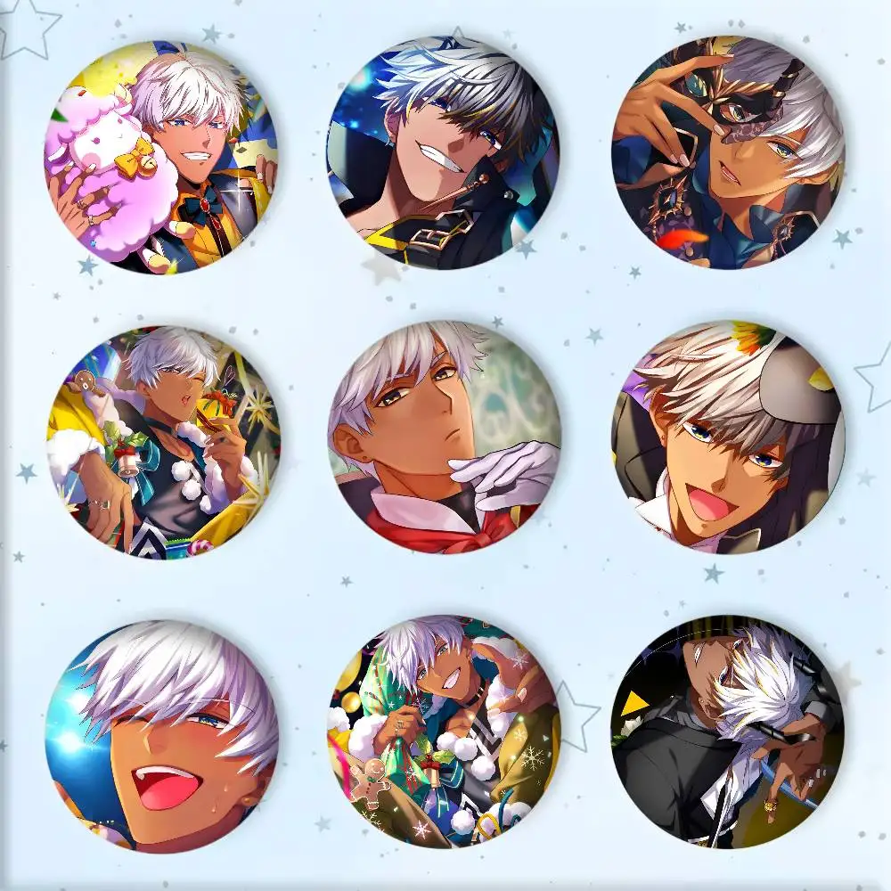 Game Anime O-Obey M-Me Mammon Badge Tinplate Round Laser Brooch Clothes Backpack Accessories Lapel