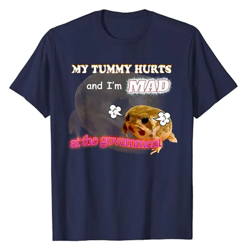 My Tummy Hurts and I\'m MAD At The Government Meme T-Shirt Humor Funny Grumpy Frog IBS, Gastroesophageal Reflux Graphic Tee Tops