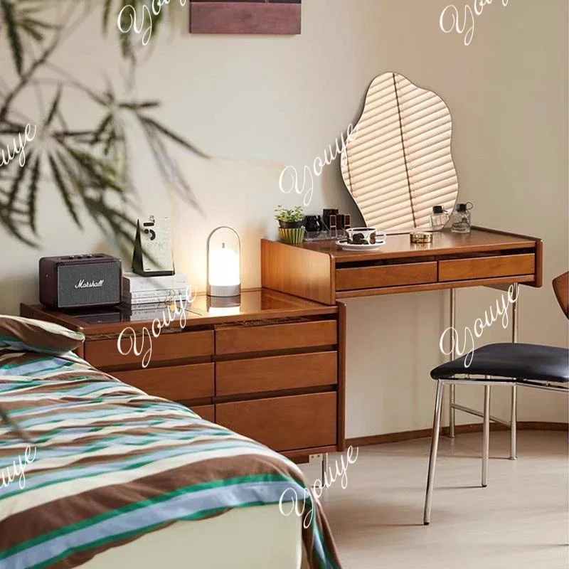 N63 Tocador Nórdico Sencillo de Madera con Almacenamiento, Estético, con Cajones para Adultos, Escritorio de Maquillaje, Cómoda para Dormitorio de Niña, Mueble de Dormitorio