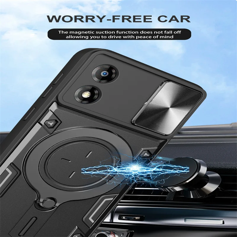 E13 Case For Motorola Moto E13 E32S E22i E20 E30 E40 Cover Push Window Camera Protect Mobile Phone Case Ring Bracket Capa Caso