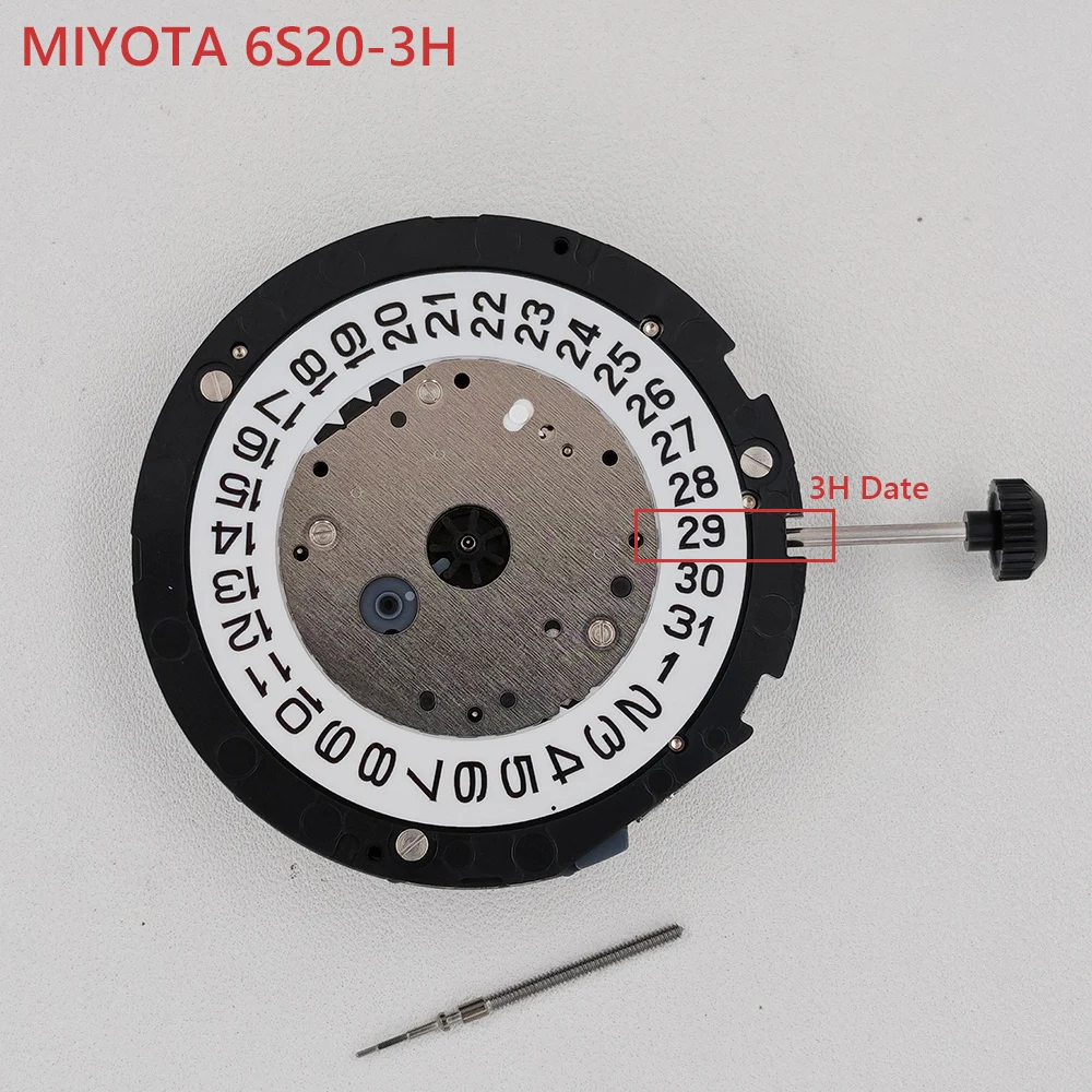 Japan Miyota 6S20 Quartz Movement White 3H Date Position Display Modification Watch Replace Mechanism 6S20-3H with Battery Stem