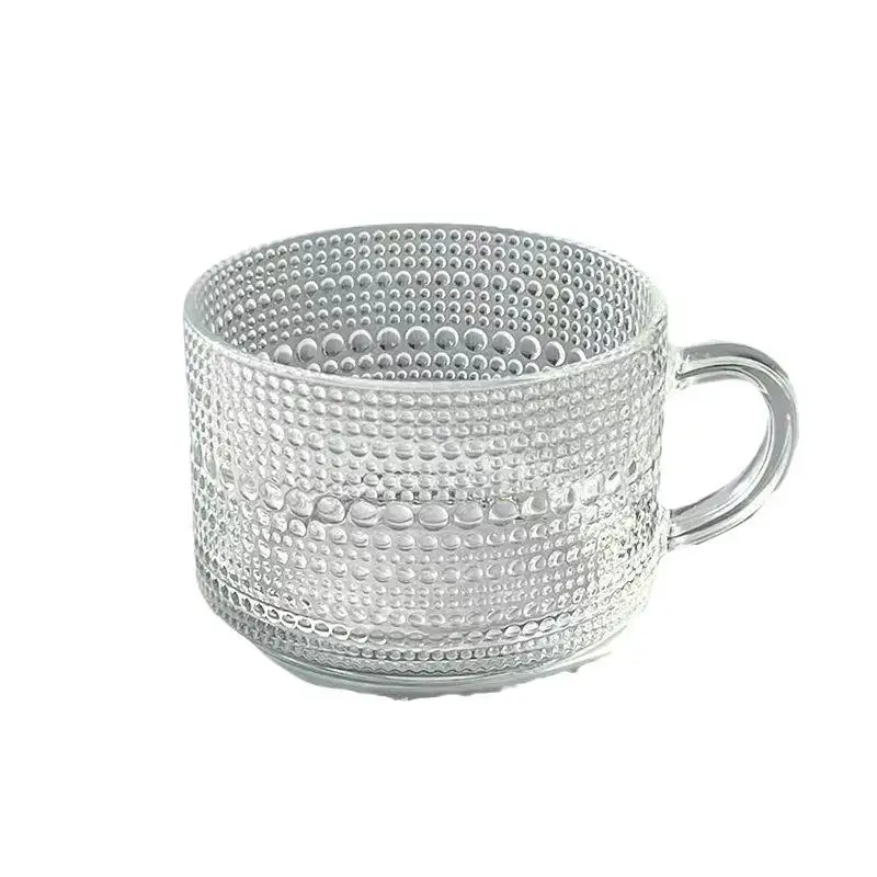 

Embossed Sunflower Large Capacity Breakfast Oatmeal Cup with Handle And Spoon Transparent Dot Style High-Quality Glass Milk Cup
