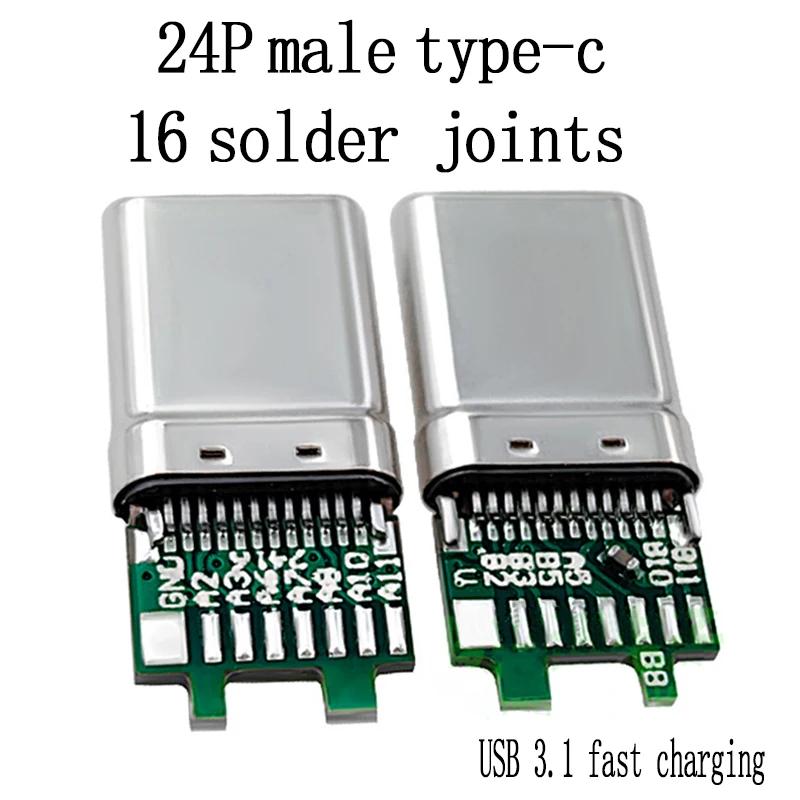 

1PC TYPE-C Male 24P With PCB Board Fast Charging Solder Wire Type 16 Solder Joints To Solder Wire & Cable High Current Support