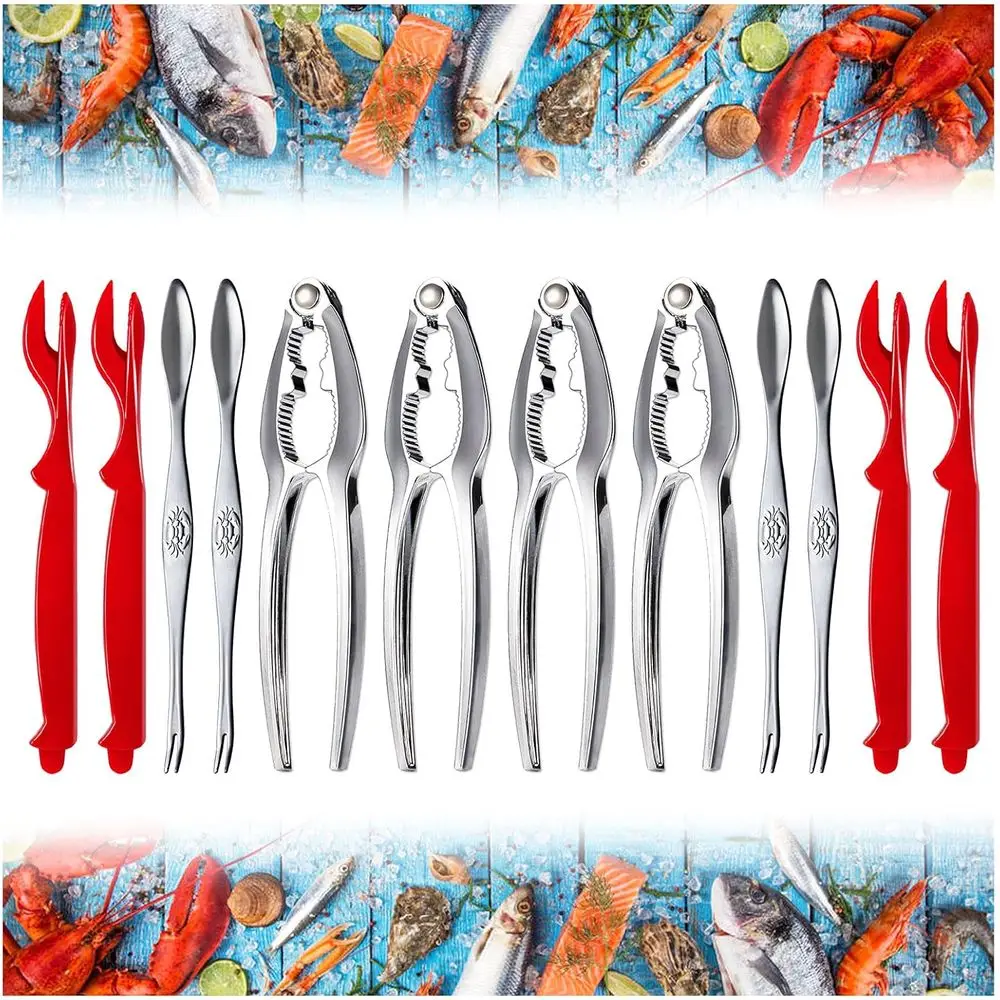 13-Piece Crab Leg & Nut Cracker Set with 4 Lobster Forks, Stainless Steel Tools, and Carry Bag, Dishwasher Safe