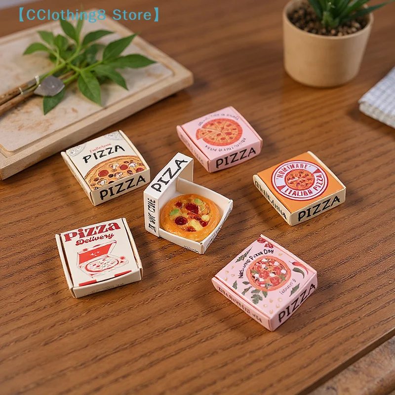 6 uds., miniatura de pizza o caja de embalaje para casa de muñecas, modelo de comida de cocina, decoración, accesorios para casa de muñecas【AliS8】