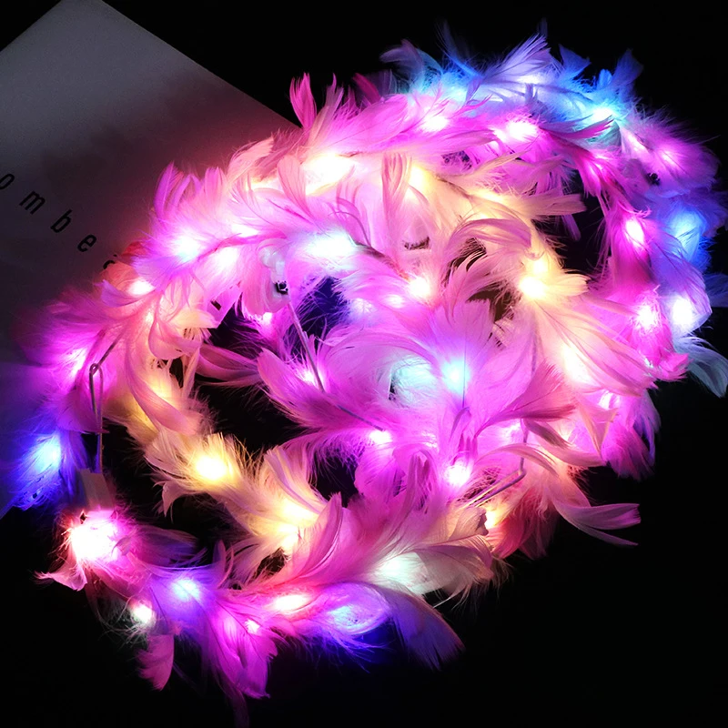 New Girl Princess Light-emitting Feather Garland Creative Flash Headdress Party Prom Headdress Props Kids Princess Garland