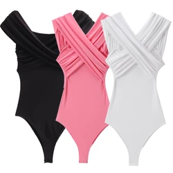 Maxdutti Cross Over Jumpsuit Minimalist Solid Color Bodysuits Women Sexy Basic Tops