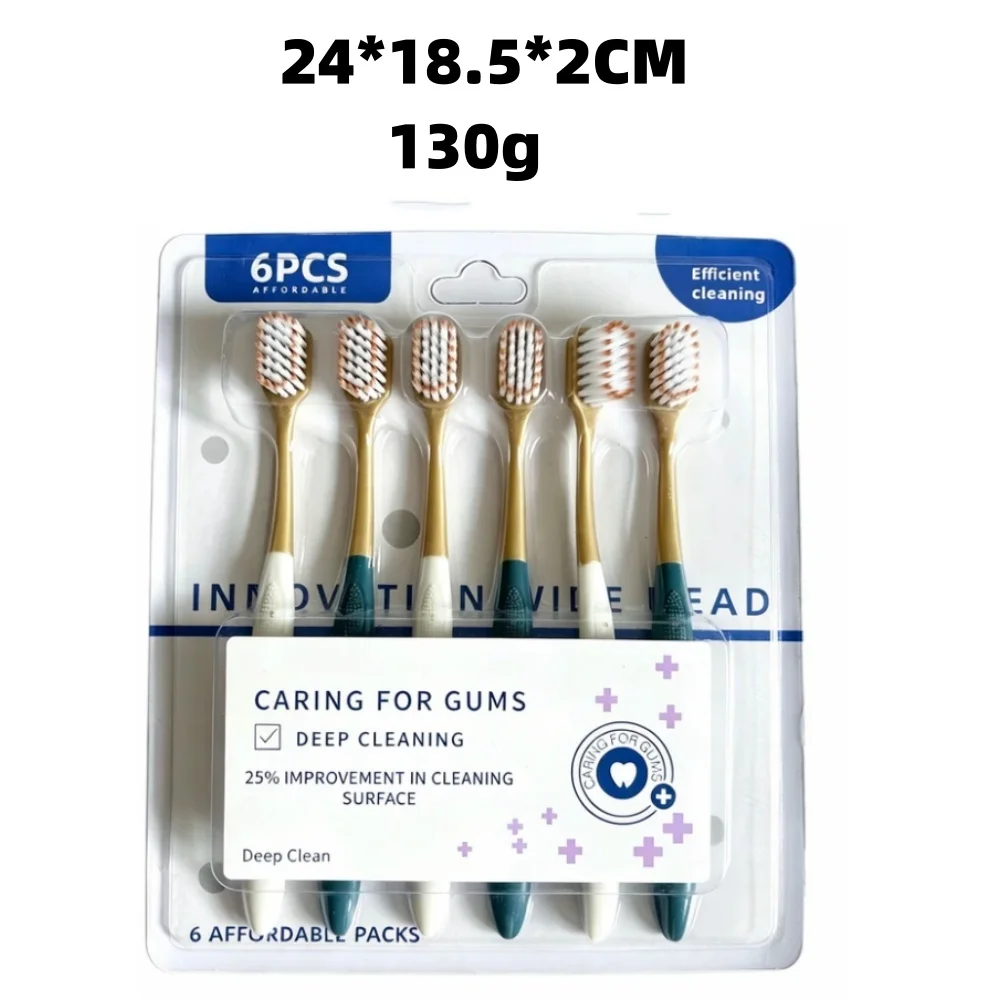Hochwertige Zahnbürste mit breitem Kopf für den Haushalt, 6er-Pack, für Erwachsene, mit weichen Borsten, für Männer und Frauen, weich und mit sorgfältigen Details. – Detail 4