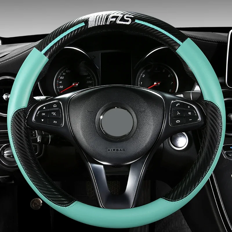 Carbon Fiber Vein Steering Wheel Cover Car Styling Leather Steering Wheel Cover for Girls Cute Car Accessories Car Wheel Cover