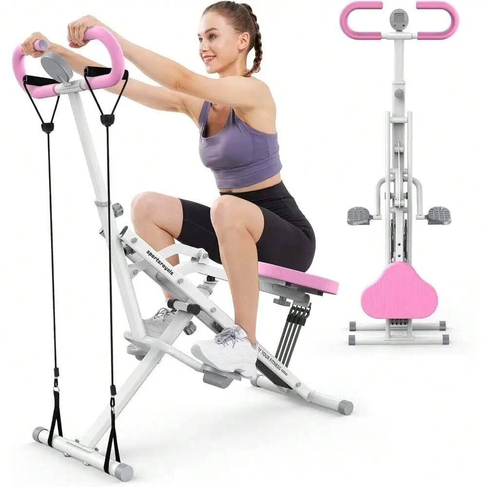

Flybird Pink Squat Machine For Home,Rodeo Core Exercise Machine,330lbs Foldable,Adjustable 4 Resistance Bands,Ride Rowing Machin